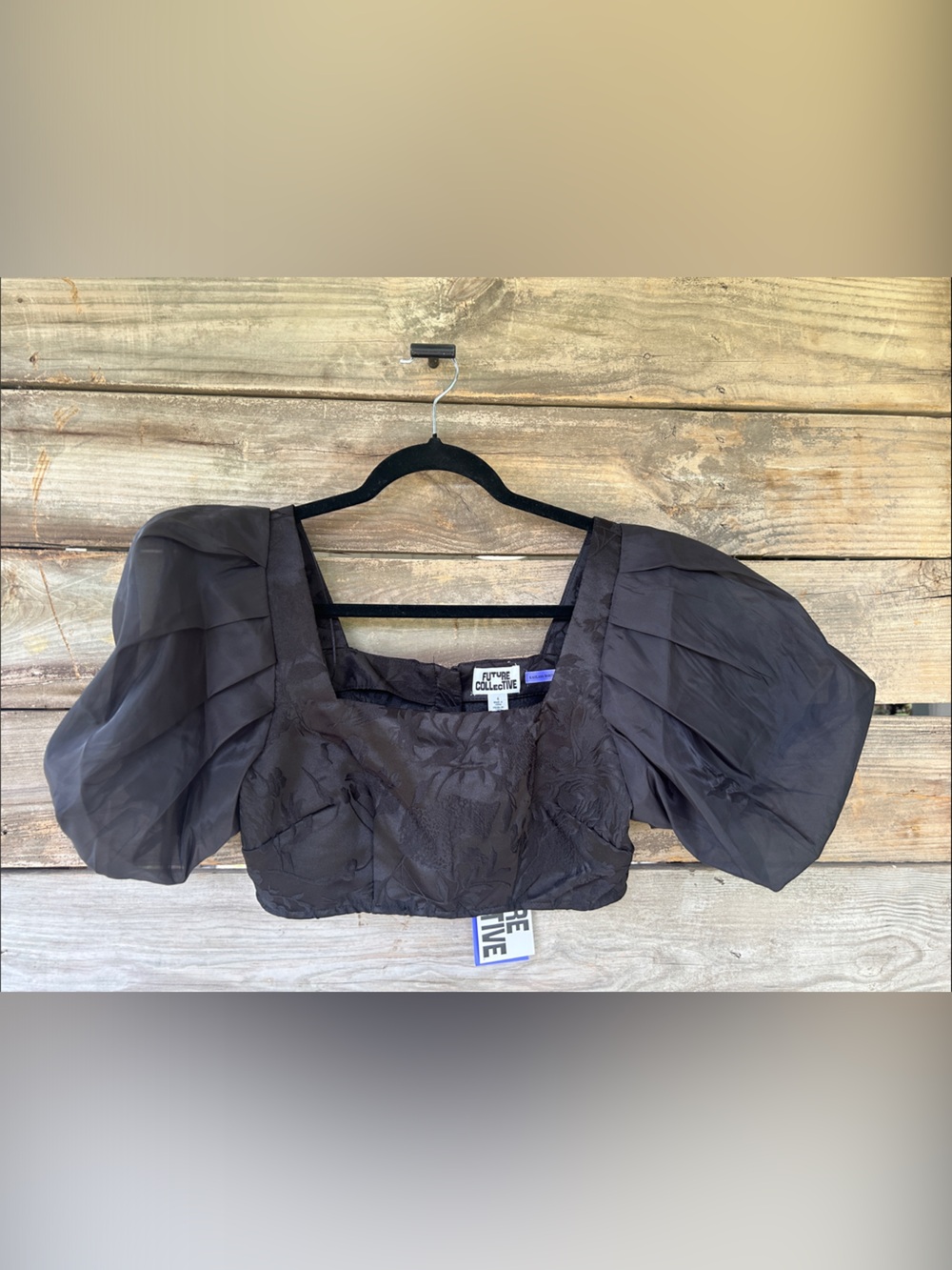 Future Collective Black Puff-Sleeve Cropped Blouse